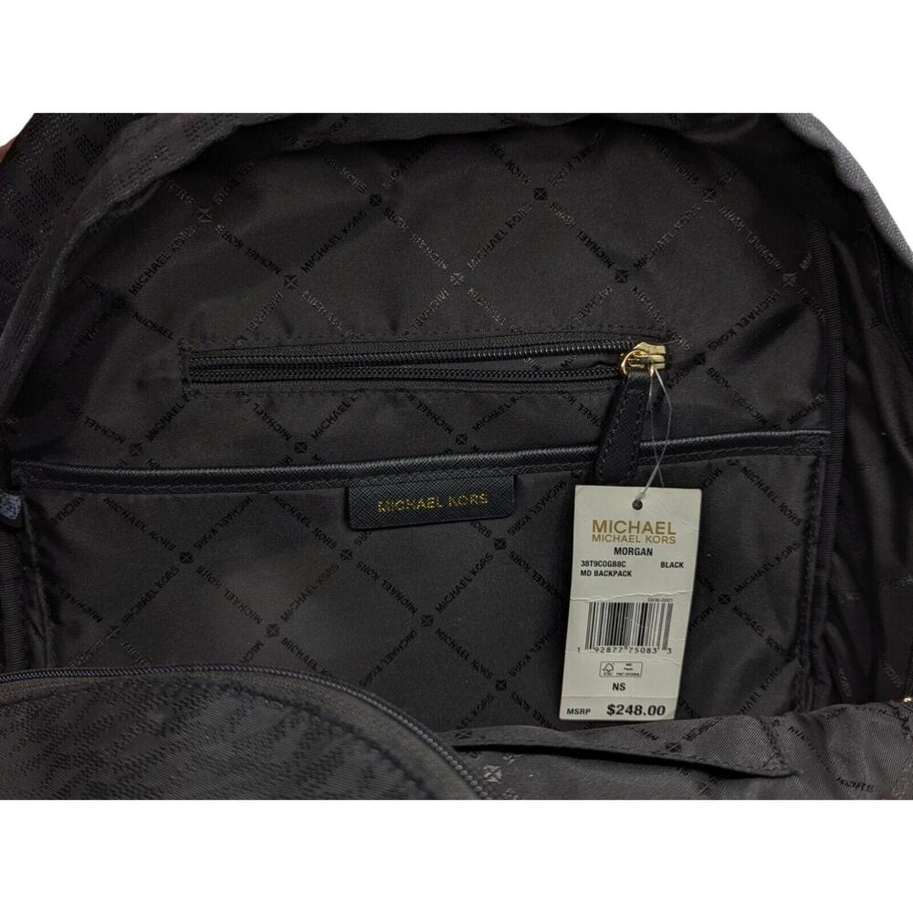 NWT Michael Kors Morgan Medium Black Signature Jacquard & Leather Trim Backpack‎ - Picture 2 of 11